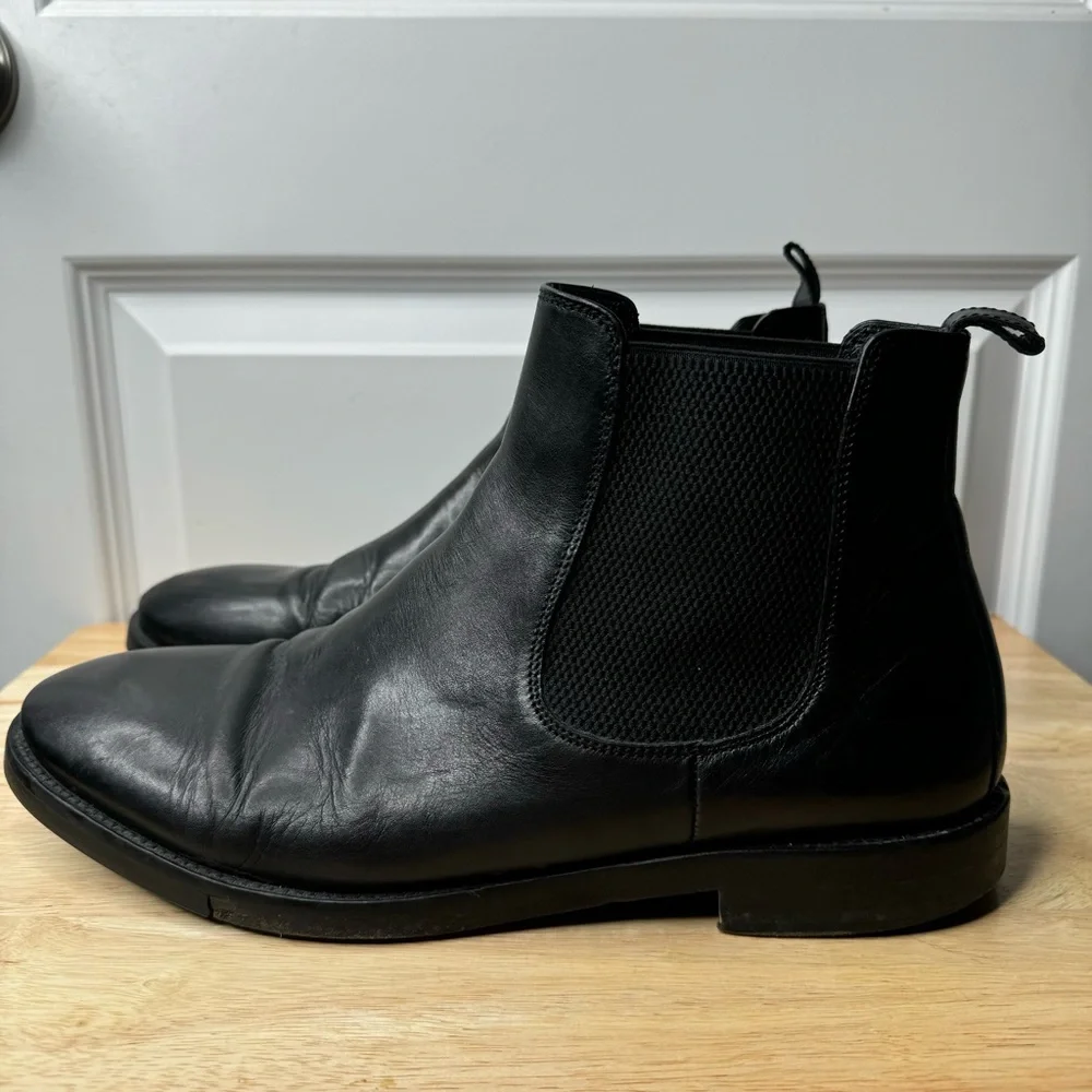 Theory Men’s Black Leather Pull On Chelsea Boots Size 11
